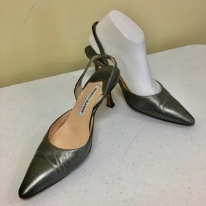 Manolo Blahnik pewter tone pumps